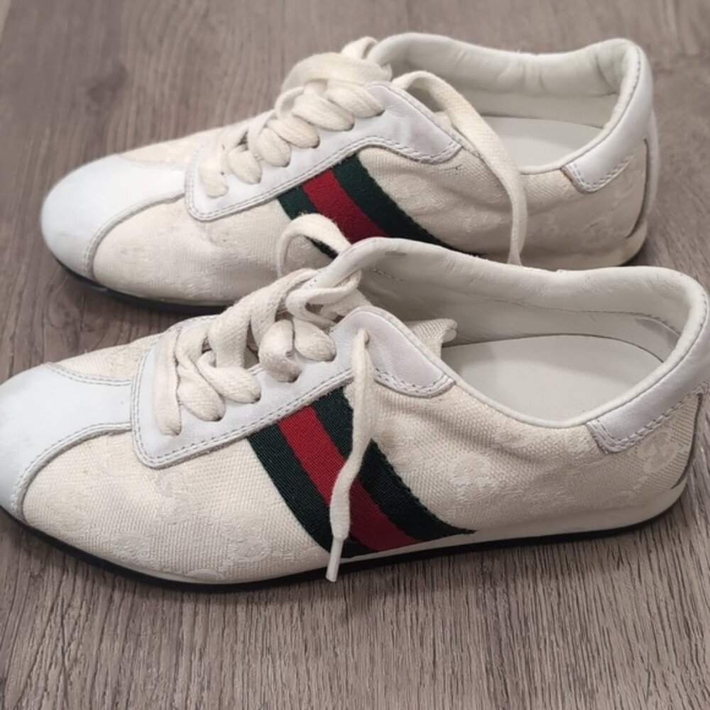 Gucci Kids Shoes in White with Red and Green Stripes 13